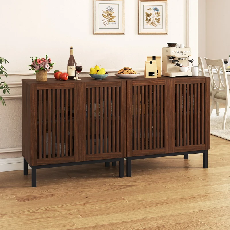 Wooden Buffet Cabinet, 32" Storage Sideboard, Walnut Coffee Bar Station