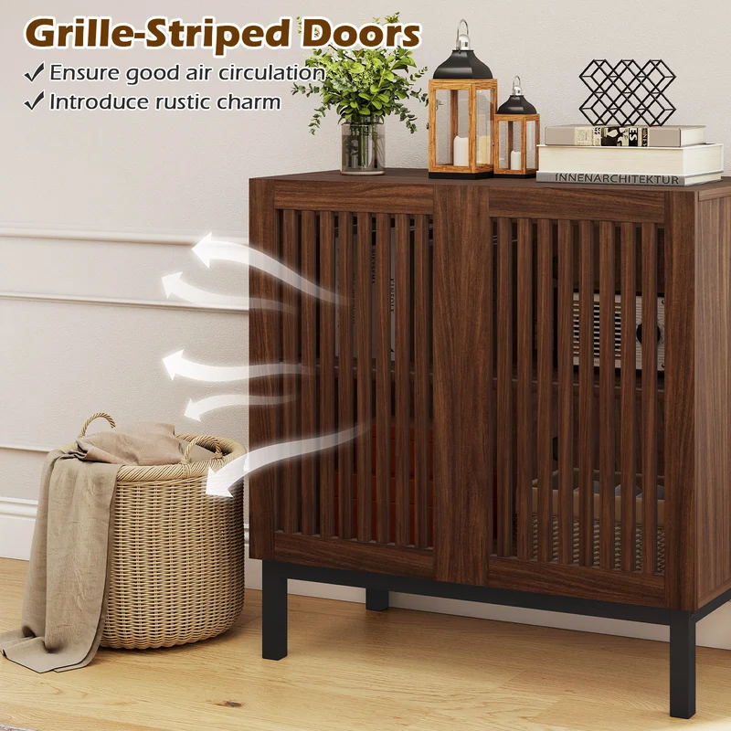 Wooden Buffet Cabinet, 32" Storage Sideboard, Walnut Coffee Bar Station