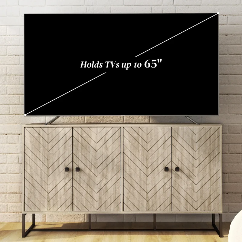 Sideboard Buffet Cabinet, 2 Adjustable Shelves, Steel Base, Oak