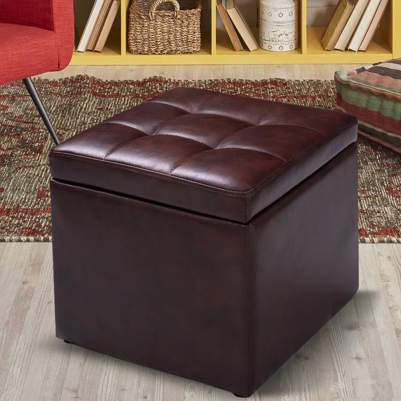 16 Inch Ottoman Pouffe Storage Footstool, Brown
