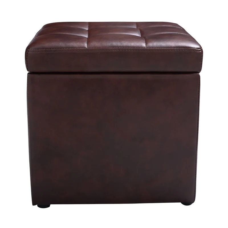 16 Inch Ottoman Pouffe Storage Footstool, Brown