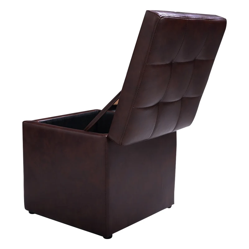 16 Inch Ottoman Pouffe Storage Footstool, Brown
