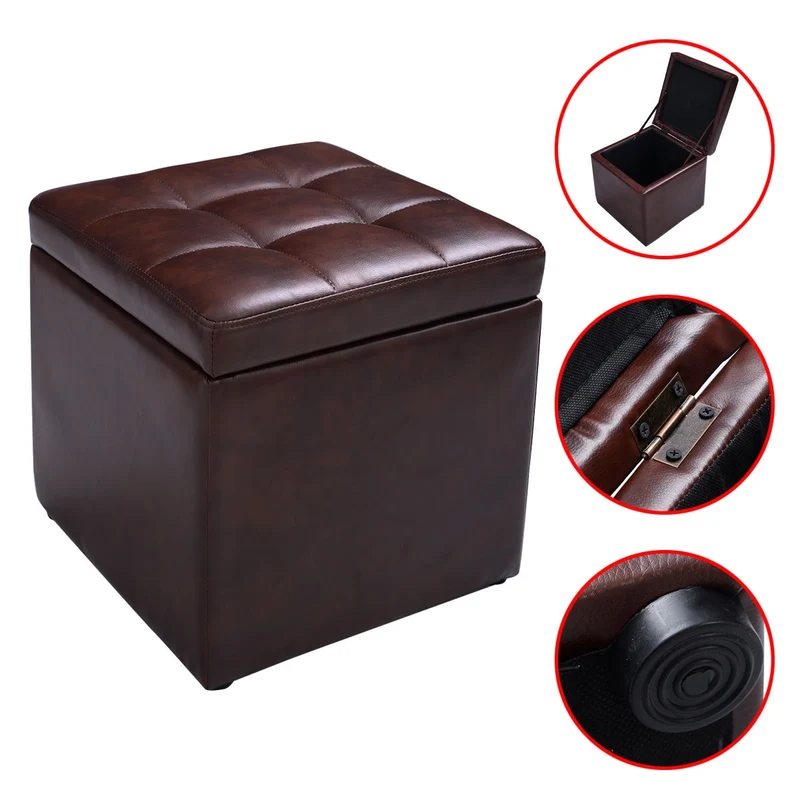 16 Inch Ottoman Pouffe Storage Footstool, Brown
