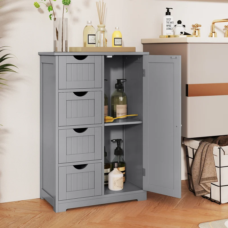 Wooden Cabinet With 4 Drawers, Gray