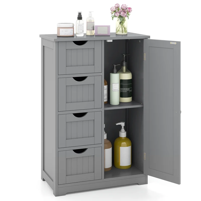 Wooden Cabinet With 4 Drawers, Gray