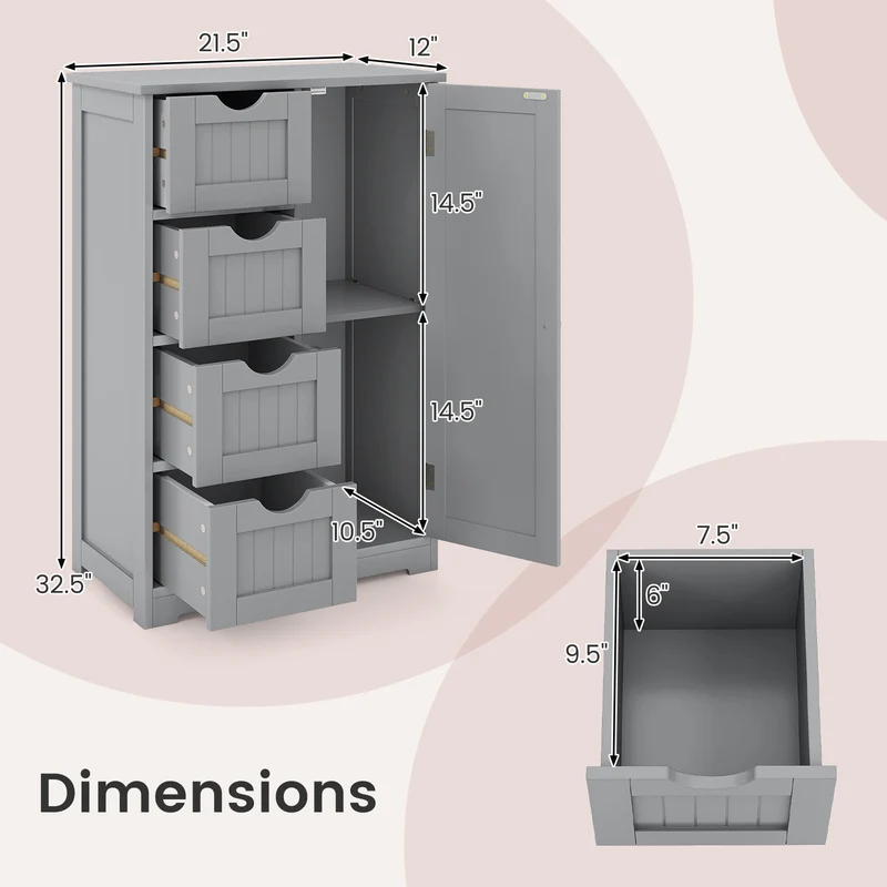 Wooden Cabinet With 4 Drawers, Gray