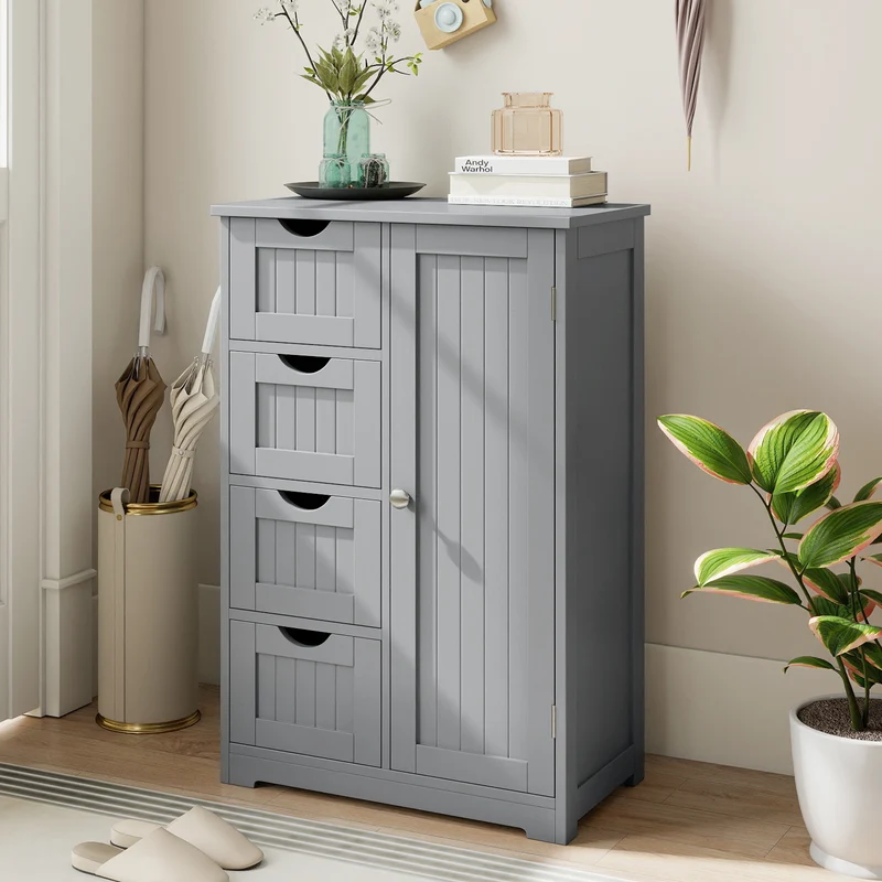 Wooden Cabinet With 4 Drawers, Gray