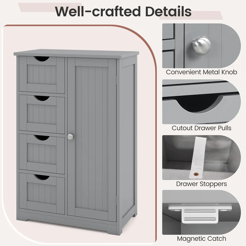 Wooden Cabinet With 4 Drawers, Gray