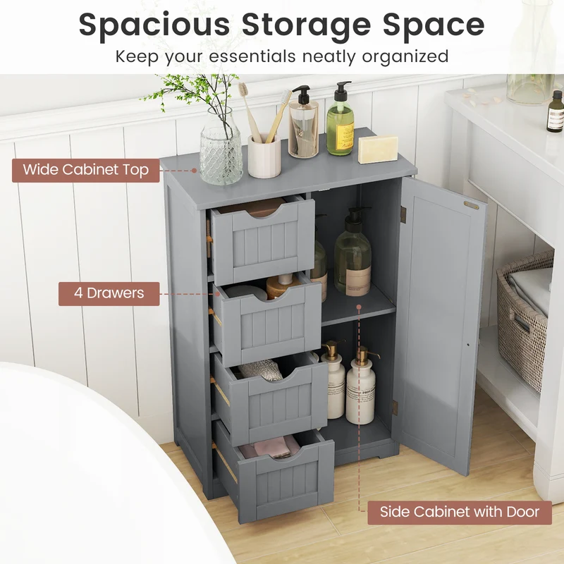 Wooden Cabinet With 4 Drawers, Gray