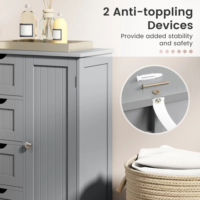 Wooden Cabinet With 4 Drawers, Gray