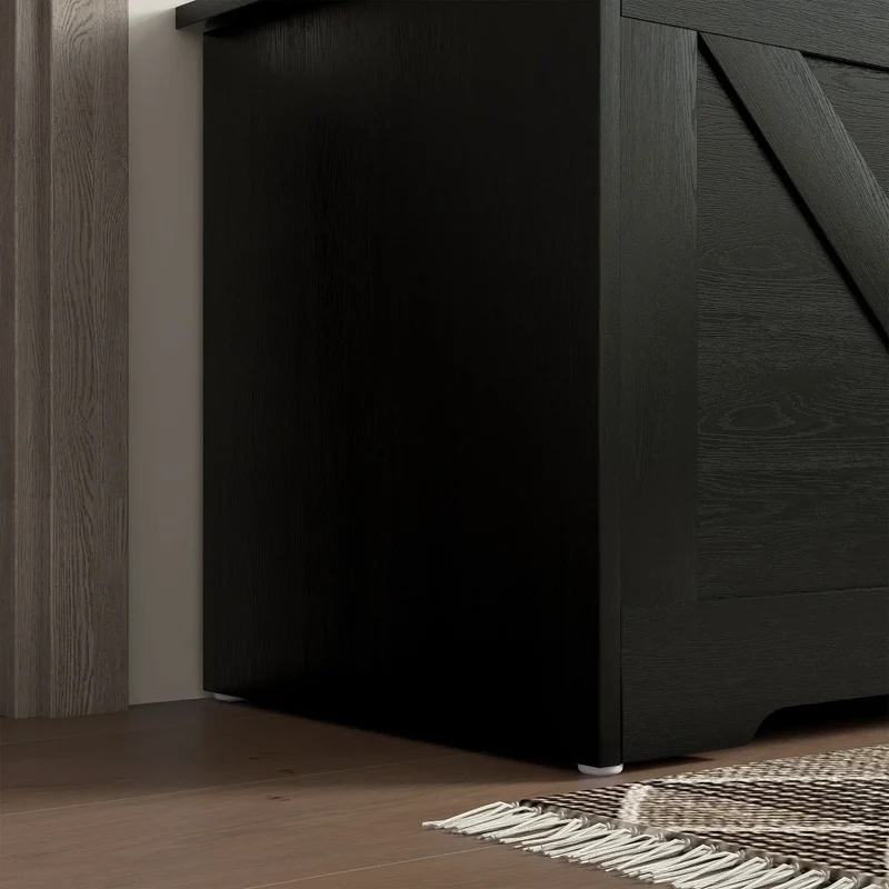 39.4 Inches Storage Chest, Wooden Box with Safety Hinges, Wood Grain, Black