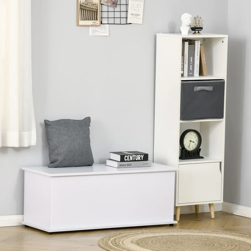 39.5" Storage Chest, 2 Safety Hinges, Flip-Top Lid, White