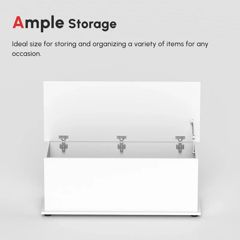 39.5" Storage Chest, 2 Safety Hinges, Flip-Top Lid, White
