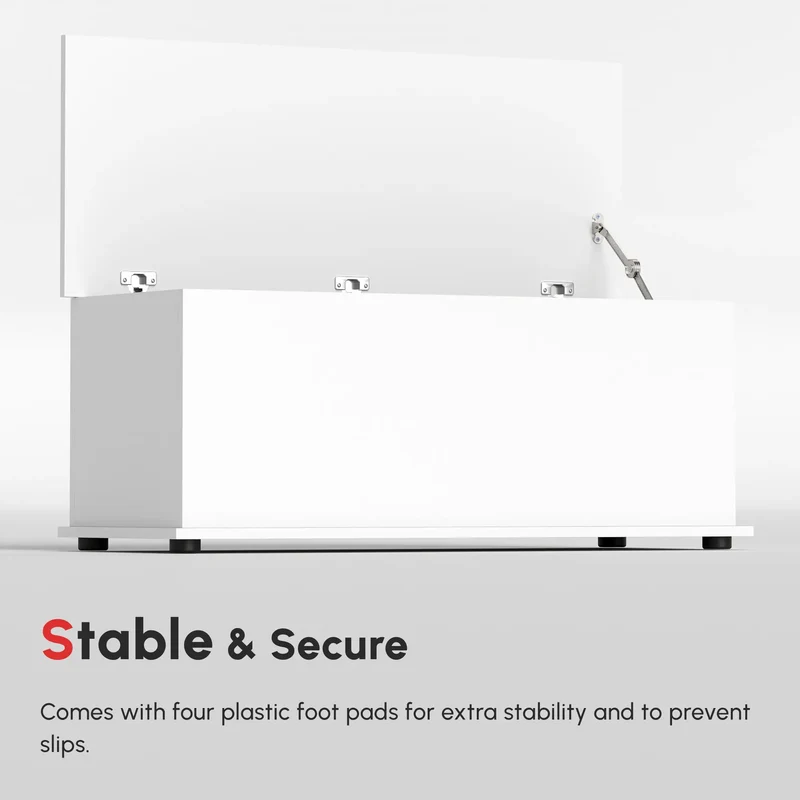 39.5" Storage Chest, 2 Safety Hinges, Flip-Top Lid, White