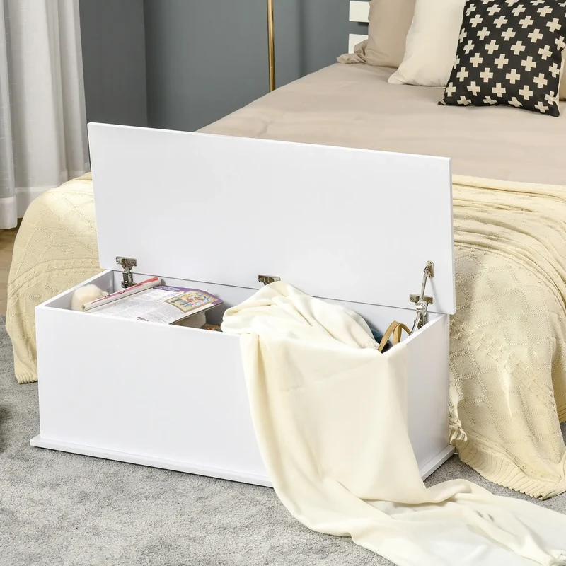 39.5" Storage Chest, 2 Safety Hinges, Flip-Top Lid, White