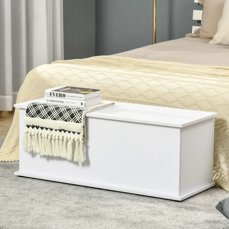 39.5" Storage Chest, 2 Safety Hinges, Flip-Top Lid, White