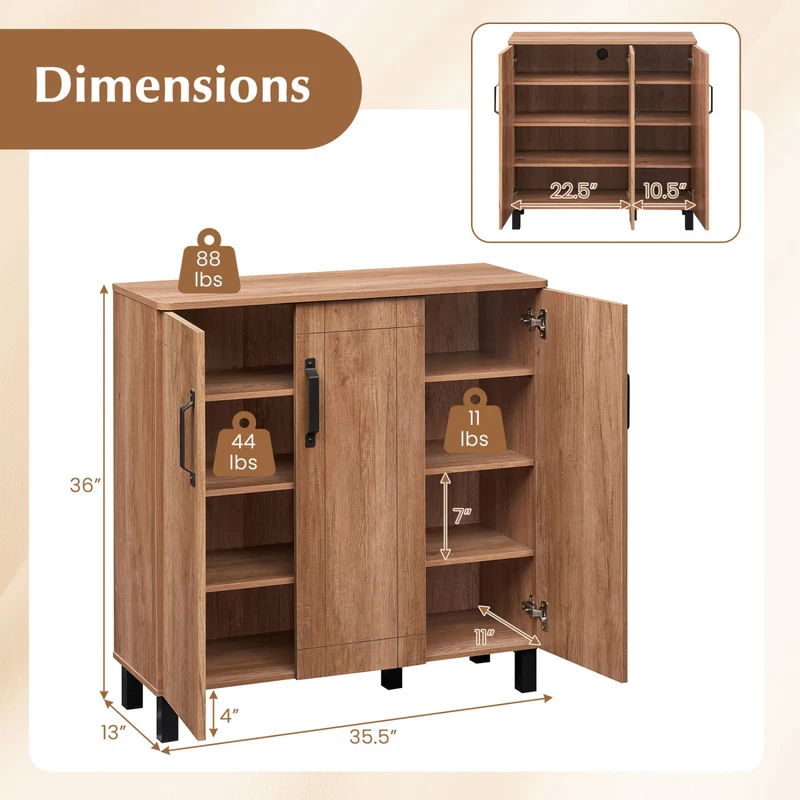 5-Tier Wooden Shoe Storage Cabinet, Oak