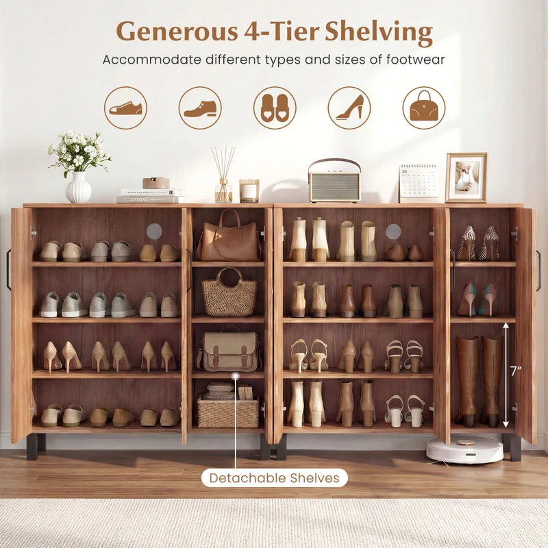 5-Tier Wooden Shoe Storage Cabinet, Oak