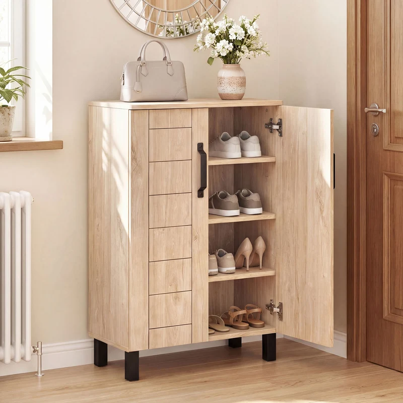 5-Tier Shoe Storage Cabinet, Wooden Shoe Rack Organizer, Natural