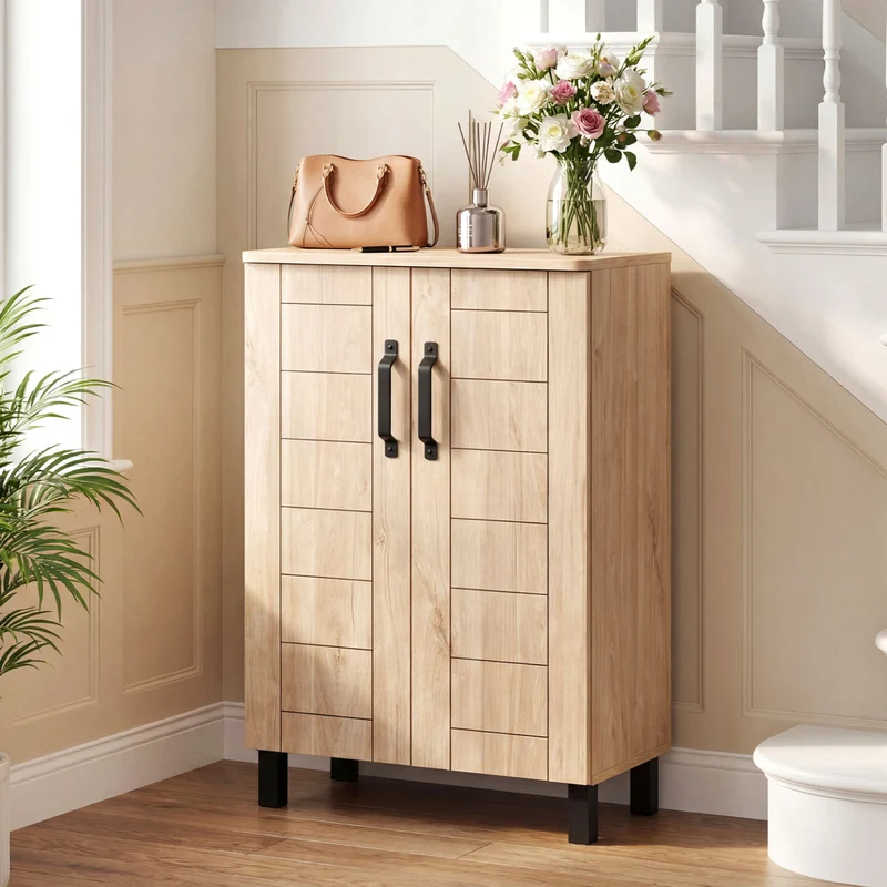 5-Tier Shoe Storage Cabinet, Wooden Shoe Rack Organizer, Natural