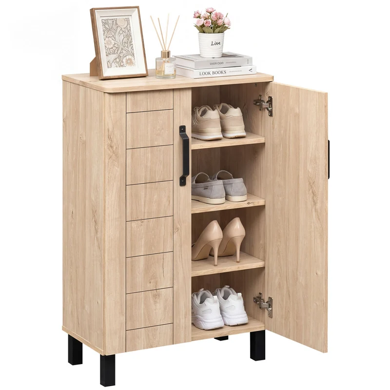 5-Tier Shoe Storage Cabinet, Wooden Shoe Rack Organizer, Natural