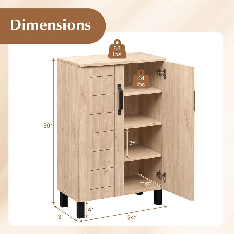 5-Tier Shoe Storage Cabinet, Wooden Shoe Rack Organizer, Natural