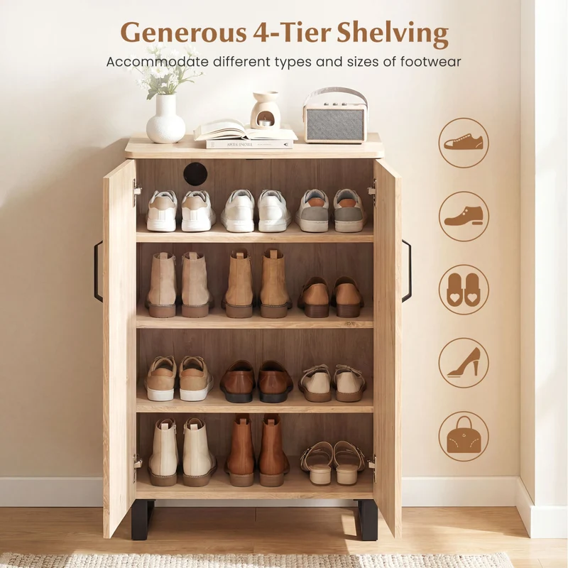 5-Tier Shoe Storage Cabinet, Wooden Shoe Rack Organizer, Natural