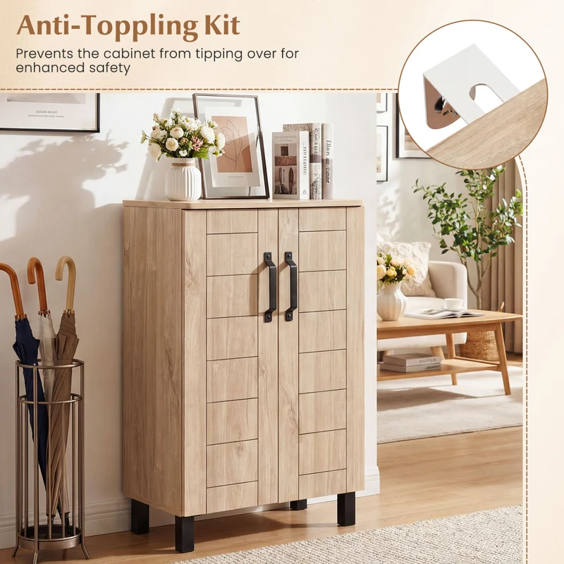 5-Tier Shoe Storage Cabinet, Wooden Shoe Rack Organizer, Natural