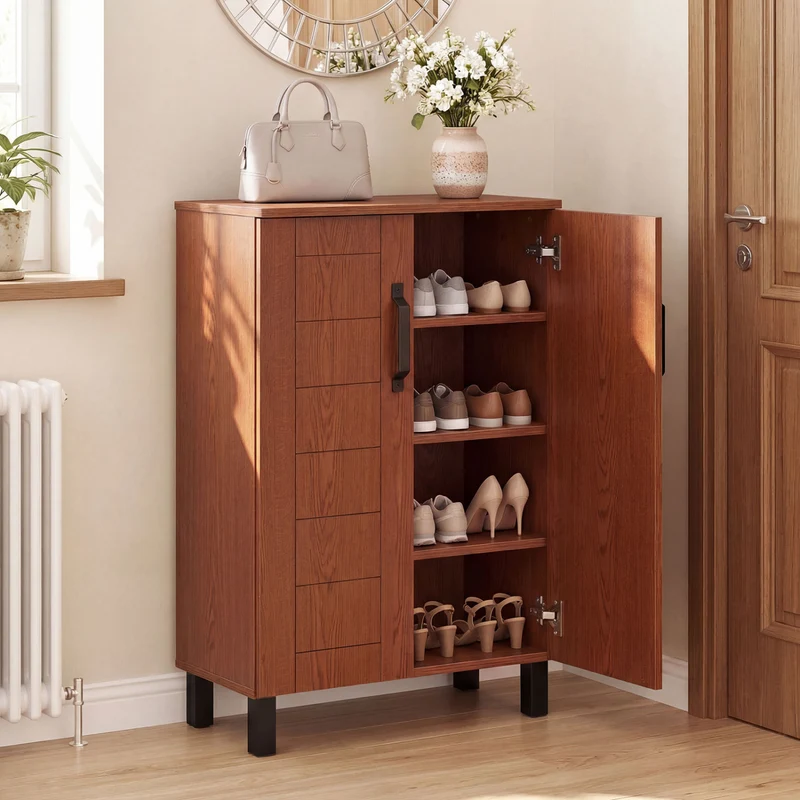 5-Tier Wooden Shoe Storage Cabinet, Freestanding Shoe Rack Organizer, Brown