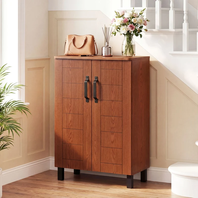 5-Tier Wooden Shoe Storage Cabinet, Freestanding Shoe Rack Organizer, Brown