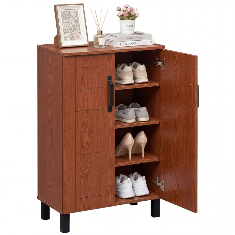5-Tier Wooden Shoe Storage Cabinet, Freestanding Shoe Rack Organizer, Brown