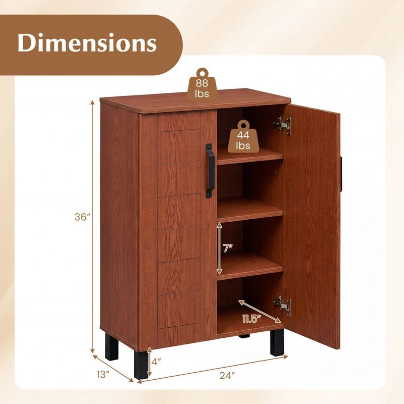 5-Tier Wooden Shoe Storage Cabinet, Freestanding Shoe Rack Organizer, Brown
