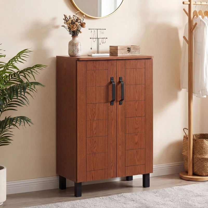 5-Tier Wooden Shoe Storage Cabinet, Freestanding Shoe Rack Organizer, Brown