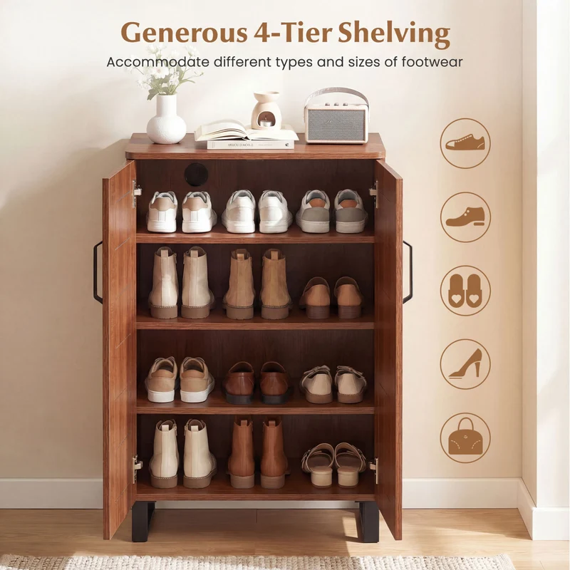 5-Tier Wooden Shoe Storage Cabinet, Freestanding Shoe Rack Organizer, Brown