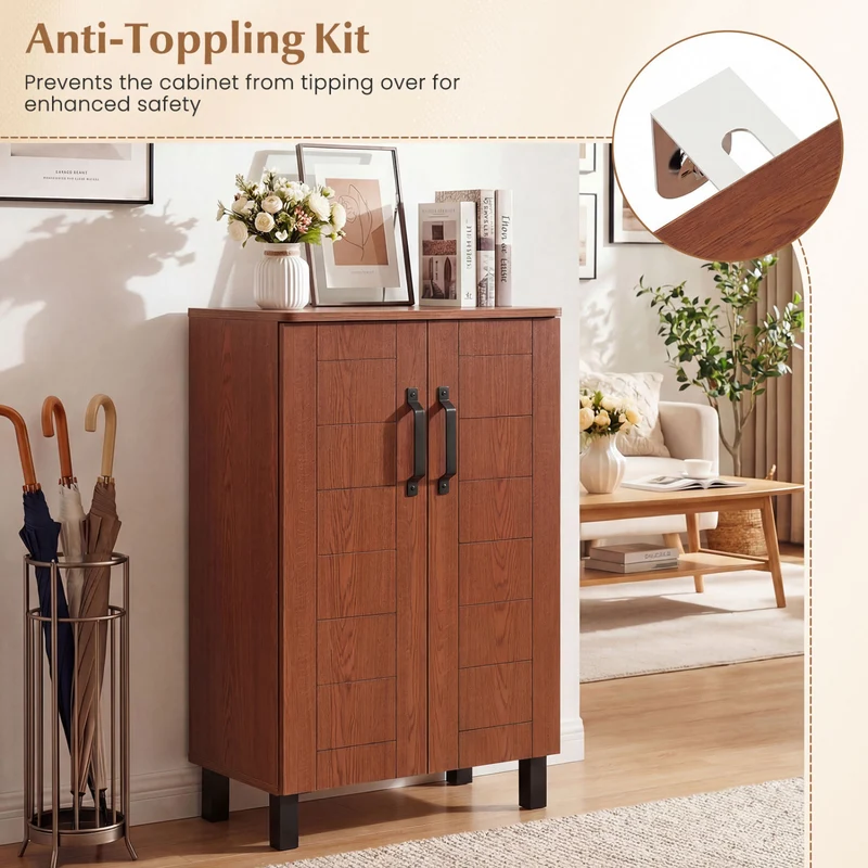 5-Tier Wooden Shoe Storage Cabinet, Freestanding Shoe Rack Organizer, Brown