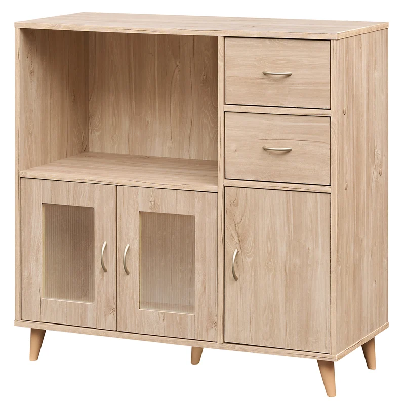 36 Inch Sideboard Buffet Cabinet, Open Compartment, Natural