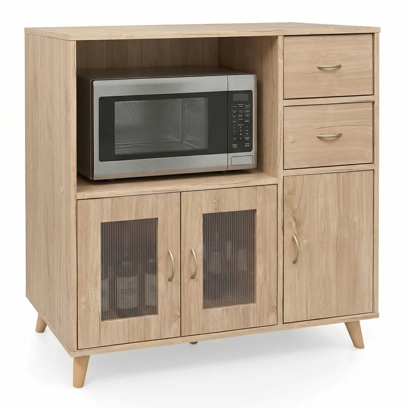 36 Inch Sideboard Buffet Cabinet, Open Compartment, Natural