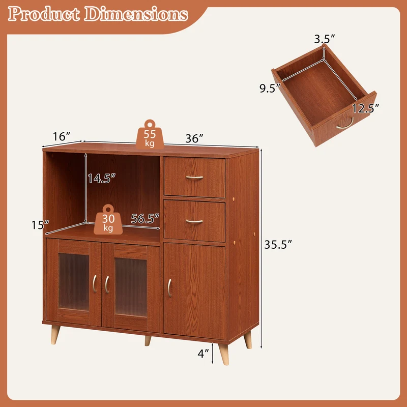 36 Inch Sideboard Buffet Cabinet, Brown