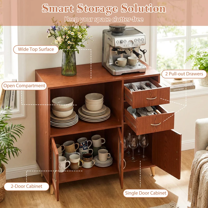 36 Inch Sideboard Buffet Cabinet, Brown