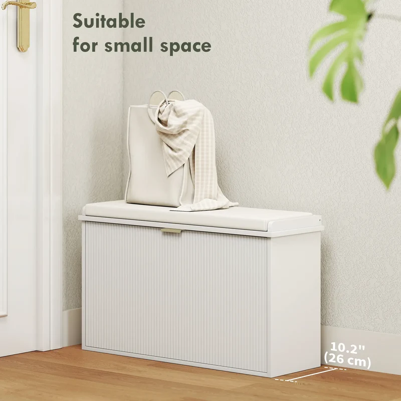 Entryway Bench with Padded Seat, Flip-Drawers, Holds 265lbs, Shoe Storage for 8 Pairs, White