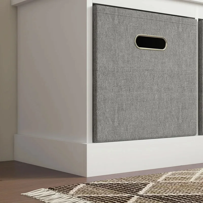 Shoe Storage Bench With Seat, 3 Fabric Drawers, White