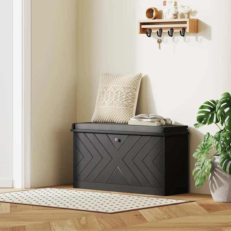 Shoe Storage Bench with Seat, Flip Drawer, Adjustable Shelf, Holds 8 Pairs