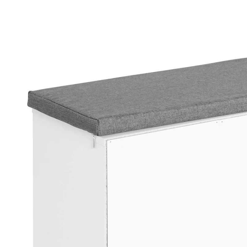 Shoe Bench with Storage, Upholstered Entryway Bench, Adjustable Shelves, White