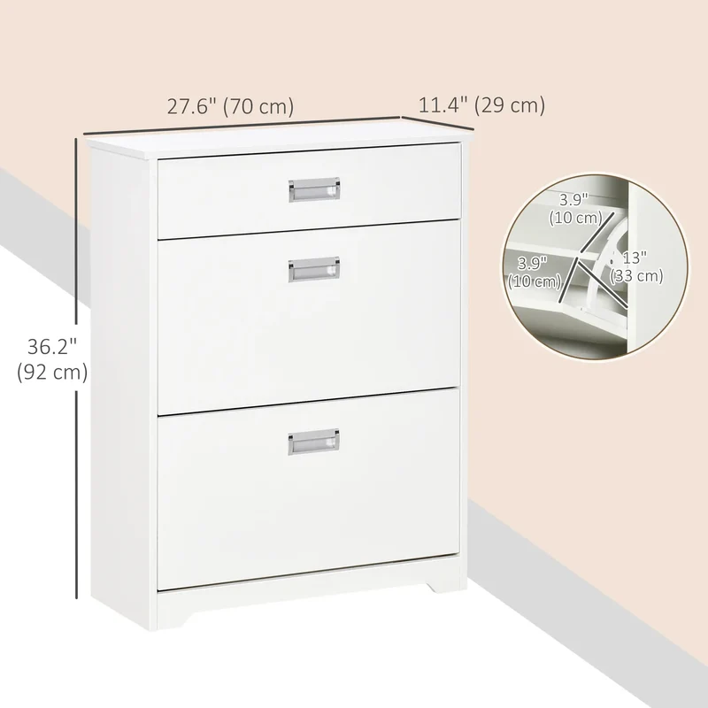 Narrow Shoe Storage, 2 Flip Doors, Adjustable Shelves, Holds 16 Pairs, White