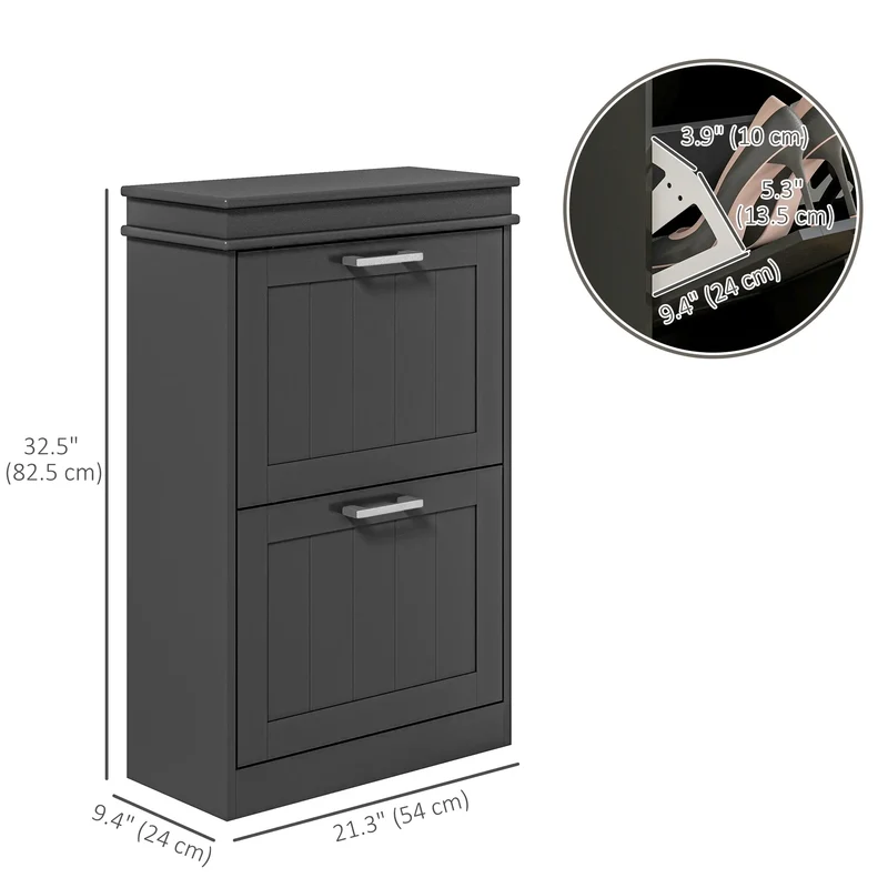 Shoe Storage Cabinet, 2 Flip Drawers, Adjustable Shelves, 10 Pairs, Black
