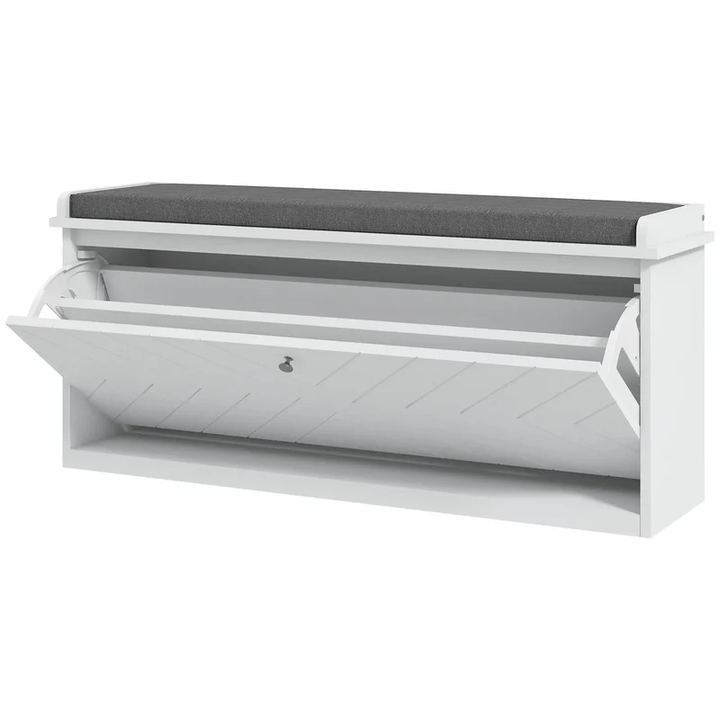 Upholstered Shoe Storage Bench with Flip Drawer, Adjustable Shelf, 10 Pairs
