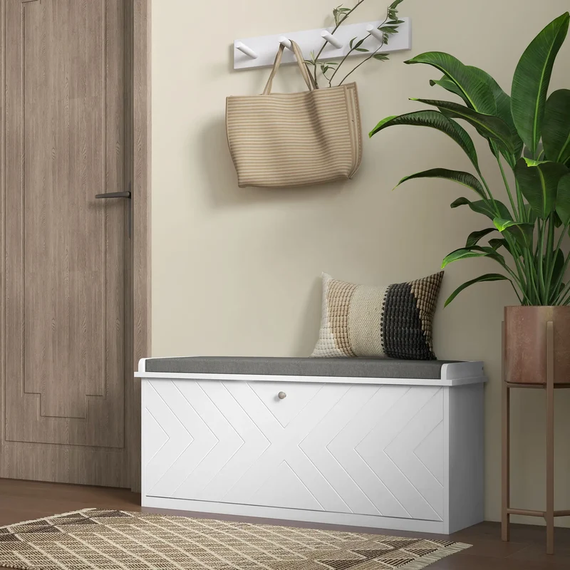 Upholstered Shoe Storage Bench with Flip Drawer, Adjustable Shelf, 10 Pairs