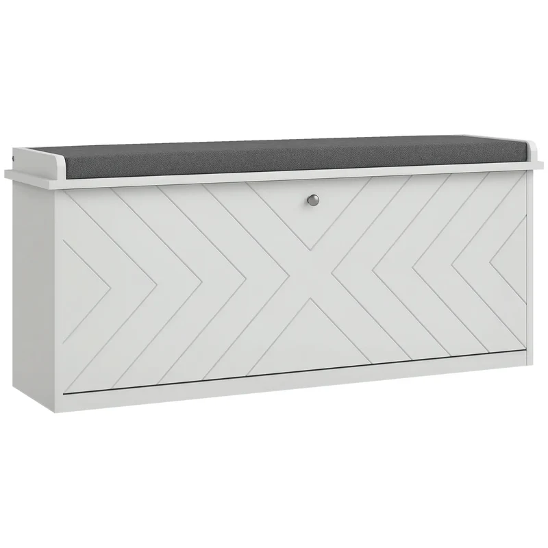 Upholstered Shoe Storage Bench with Flip Drawer, Adjustable Shelf, 10 Pairs