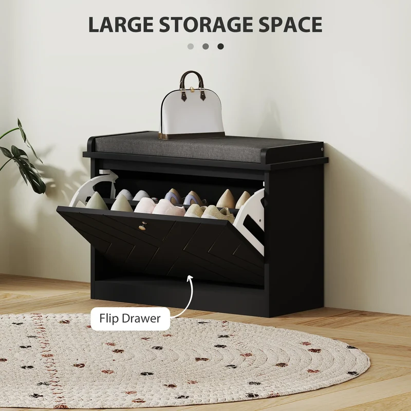 Shoe Storage Bench with Seat, Flip Drawer, Adjustable Shelf, 6 Pairs