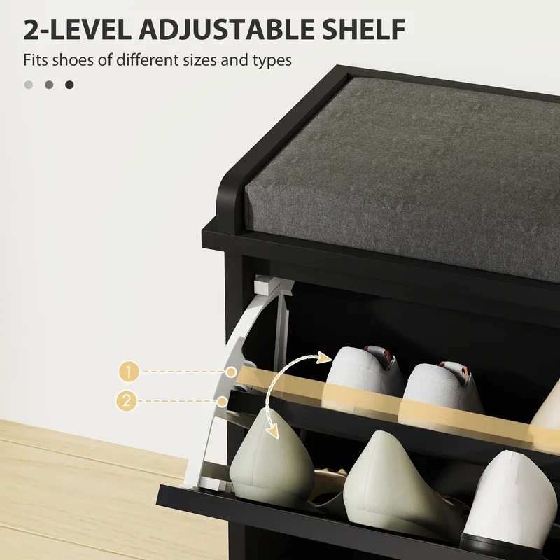 Shoe Storage Bench with Seat, Flip Drawer, Adjustable Shelf, 6 Pairs
